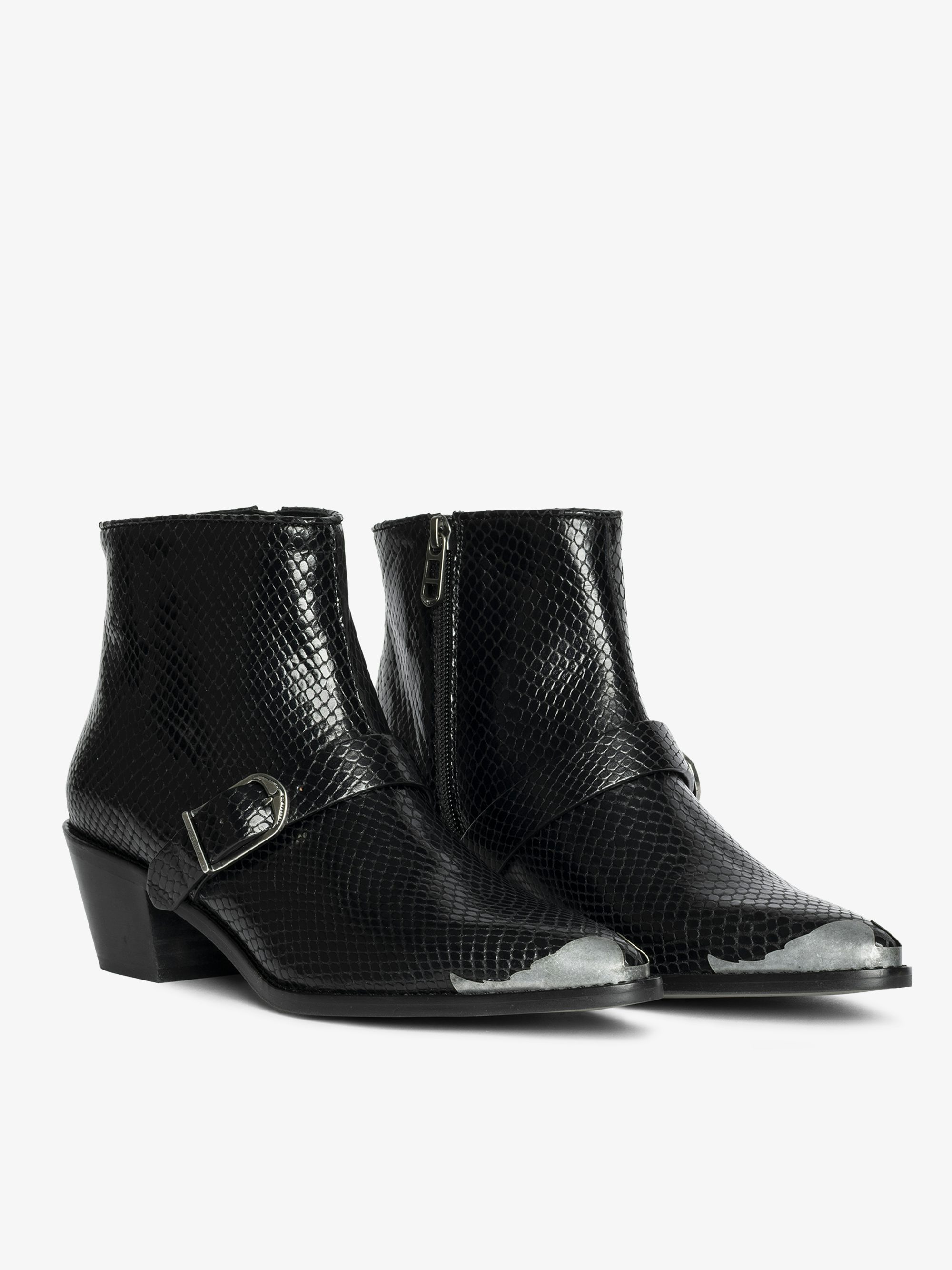 Ankle boots Tylow Wild Mirror - Ankle boots in python-effect leather adorned with signature buckles and metallic wing-shaped studs.